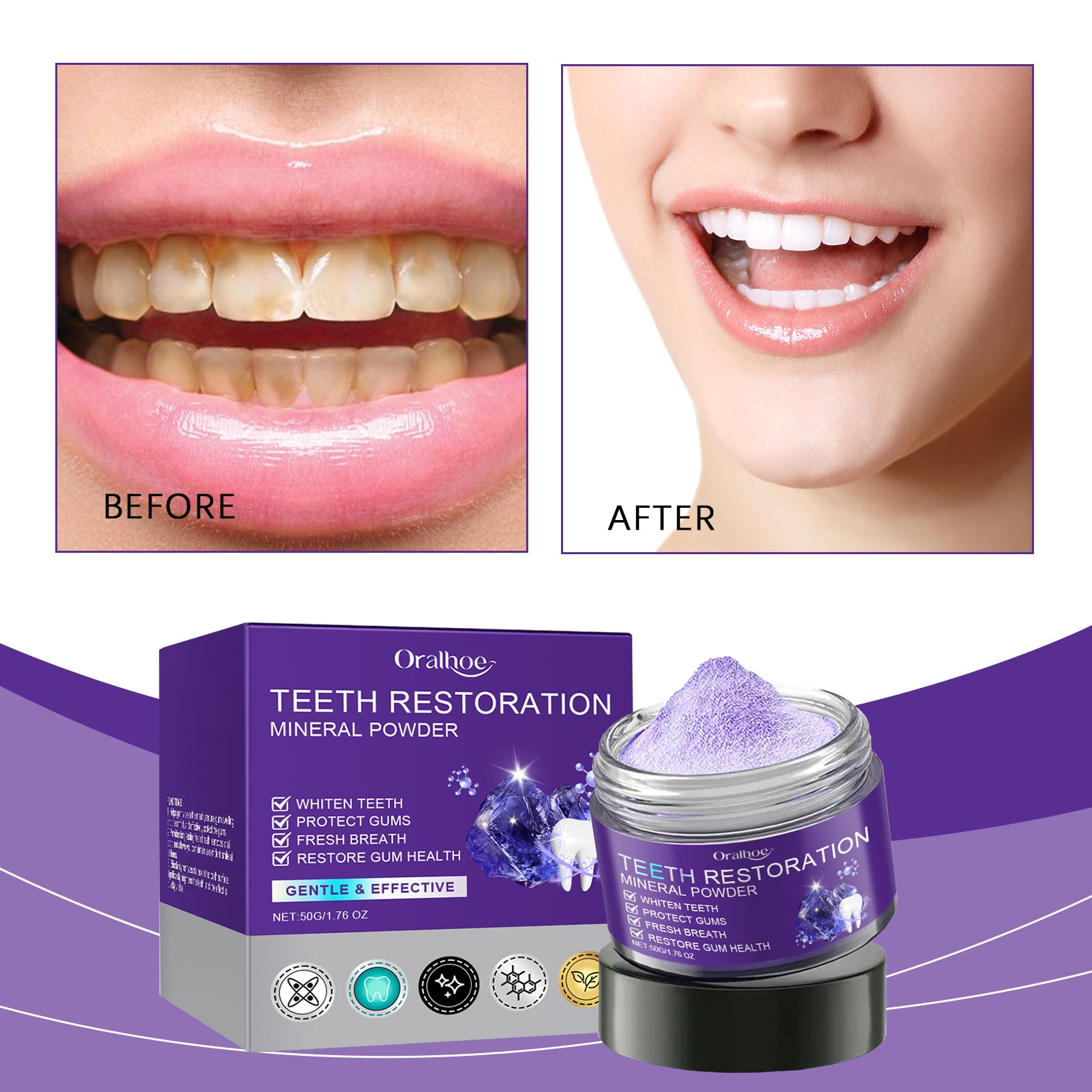 Polvo Blanqueador Dental Morado | WHITE NOVA
