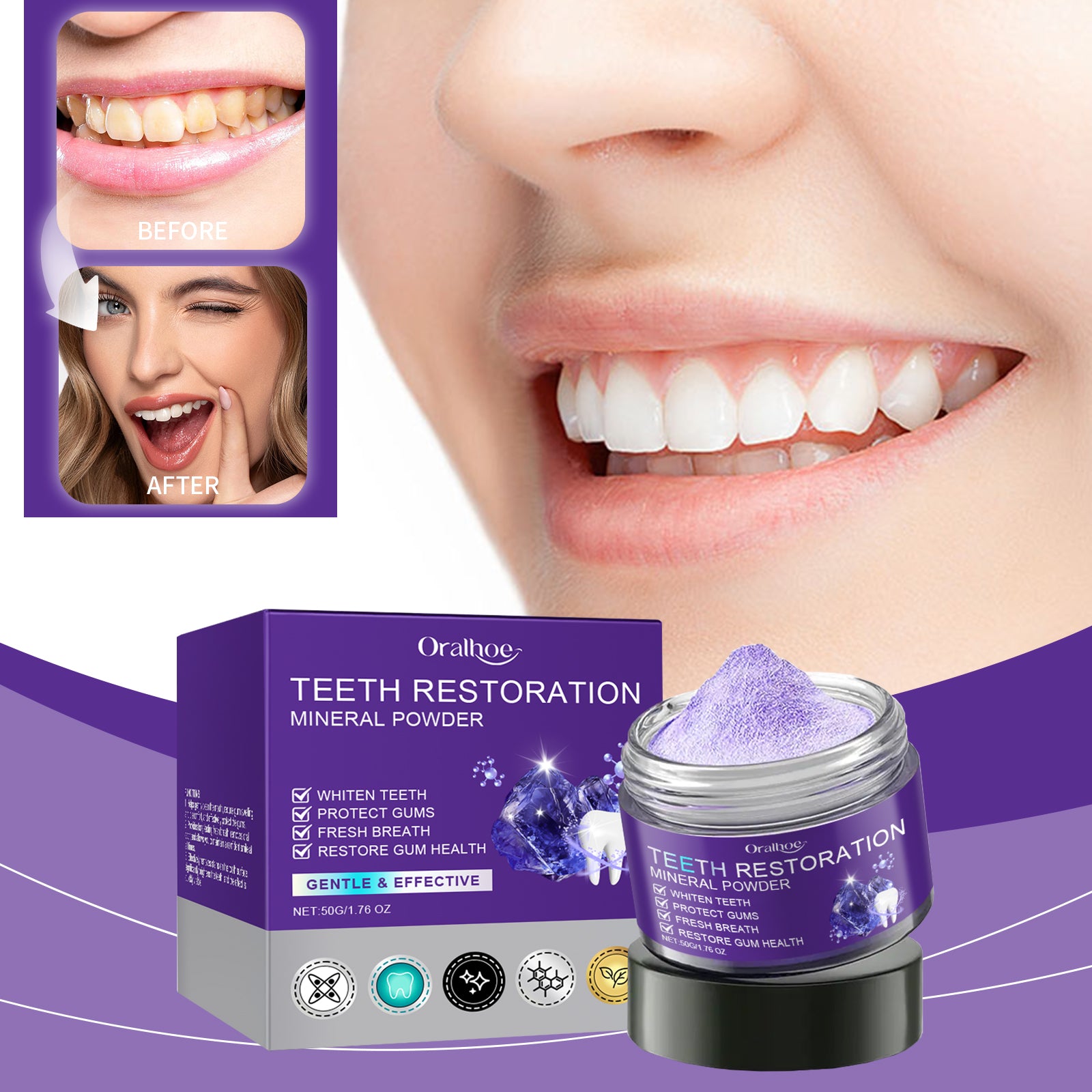 Polvo Blanqueador Dental Morado | WHITE NOVA