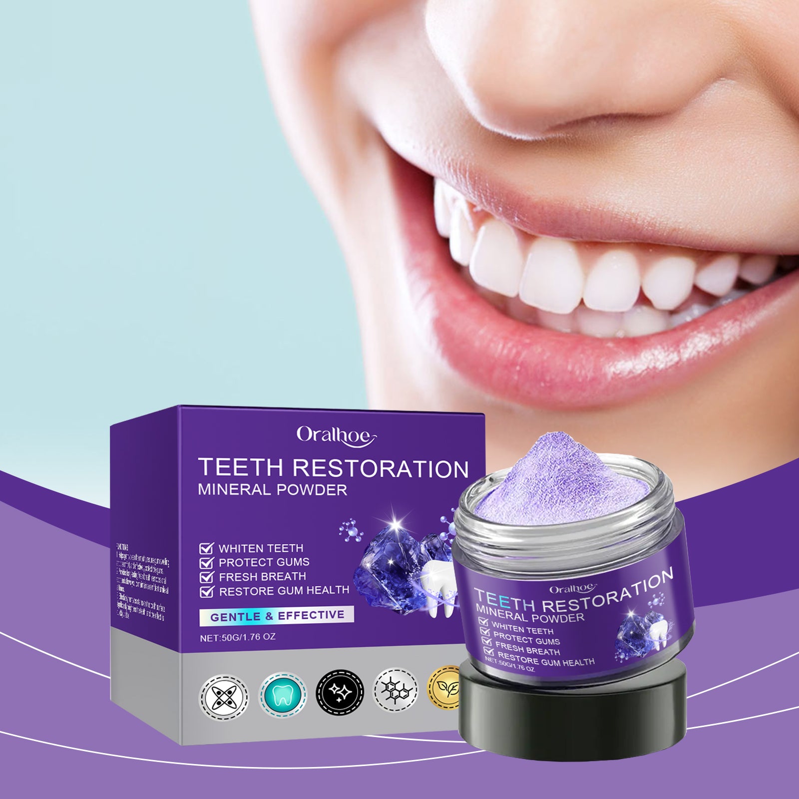 Polvo Blanqueador Dental Morado | WHITE NOVA