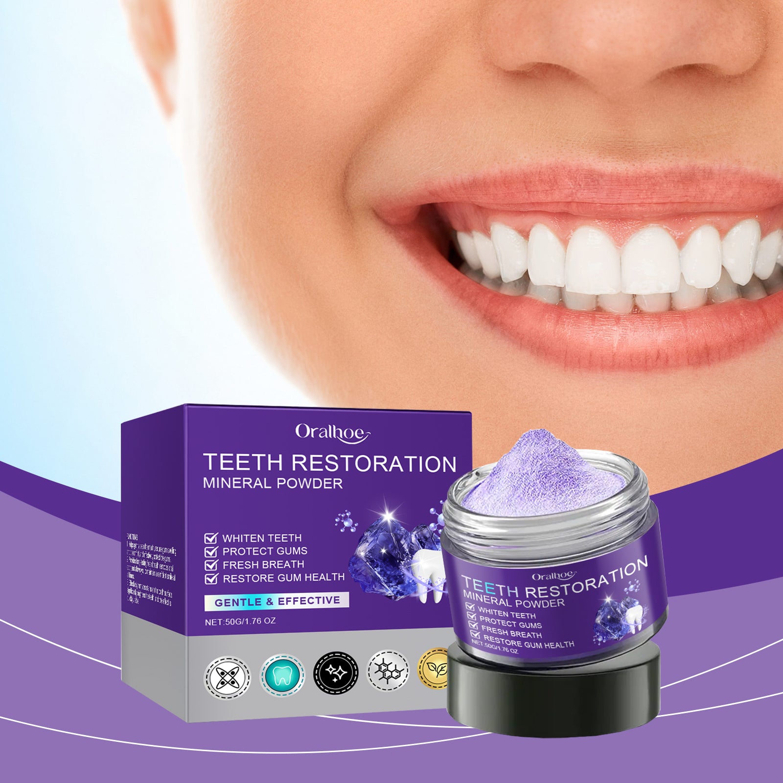 Polvo Blanqueador Dental Morado | WHITE NOVA